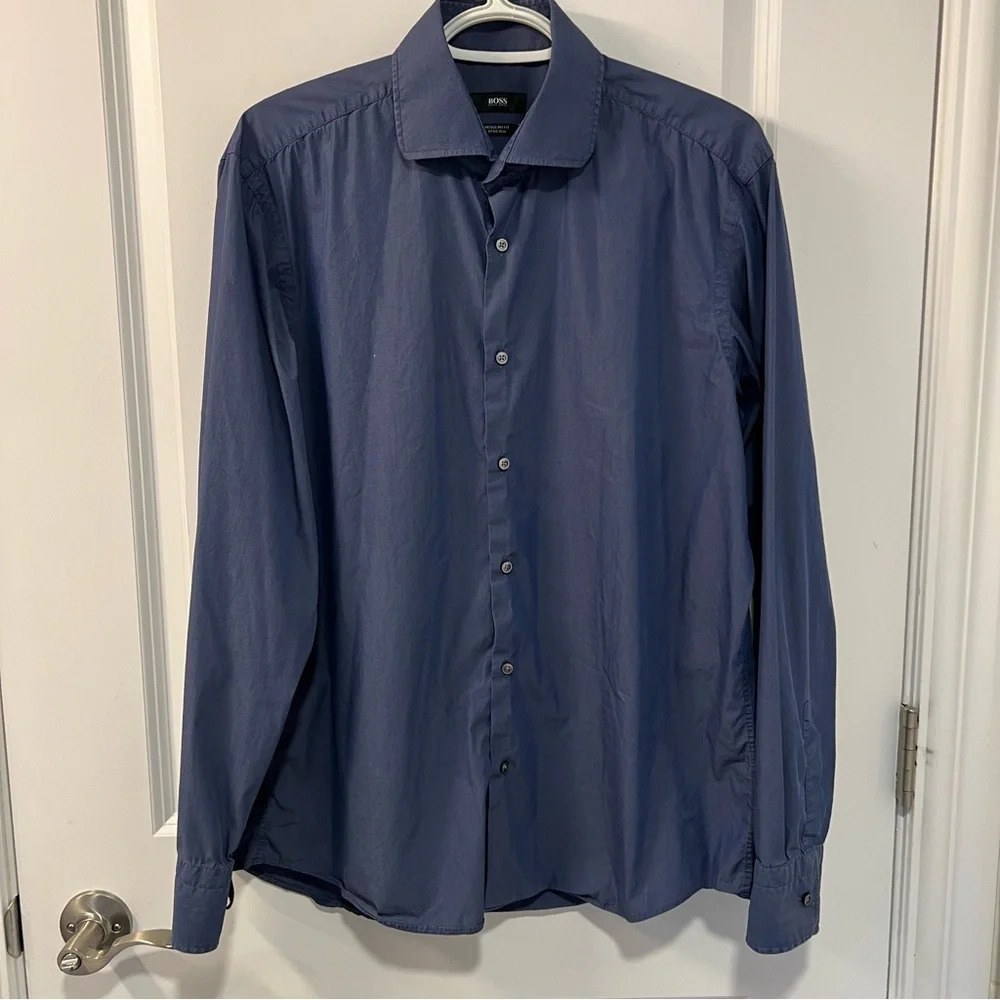Hugo Boss regular fit stretch shirt blue